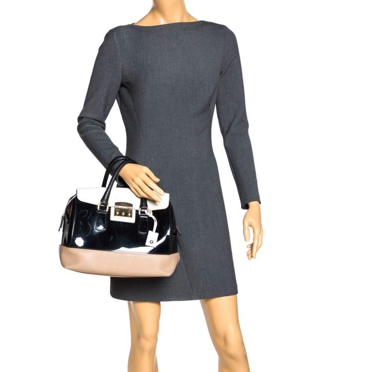 Pre Owned Furla Tricolor Rubber and Leather Candy Flap Satchel