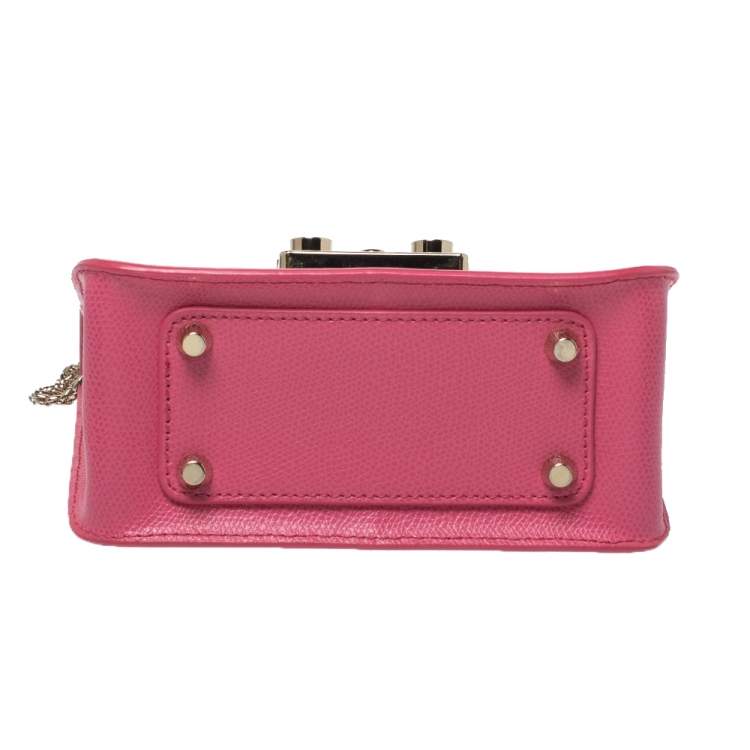 Pre Owned Furla Pink Leather Mini Metropolis Chain Shoulder Bag