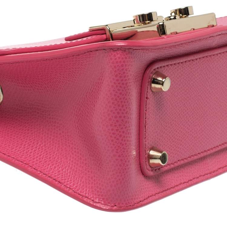 Pre Owned Furla Pink Leather Mini Metropolis Chain Shoulder Bag