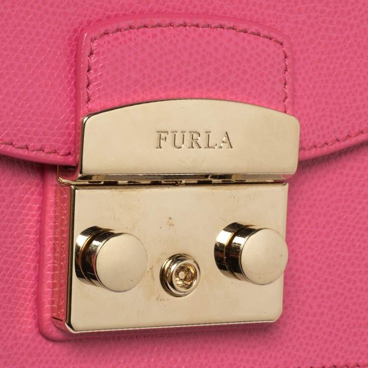 Pre Owned Furla Pink Leather Mini Metropolis Chain Shoulder Bag