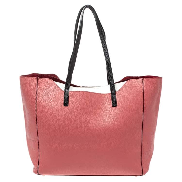 Pre Owned Furla Coral Orange/White Soft Leather Snap Tote
