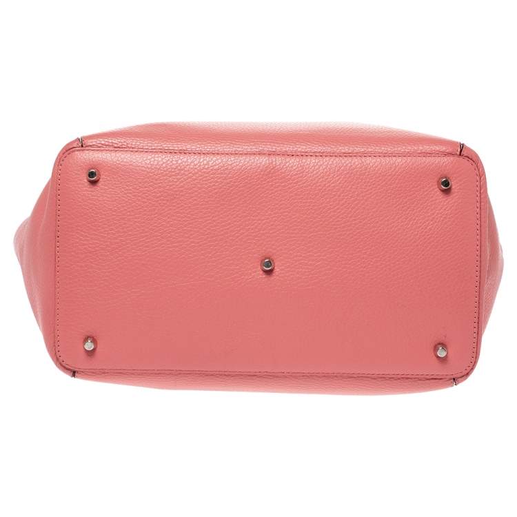 Pre Owned Furla Coral Orange/White Soft Leather Snap Tote