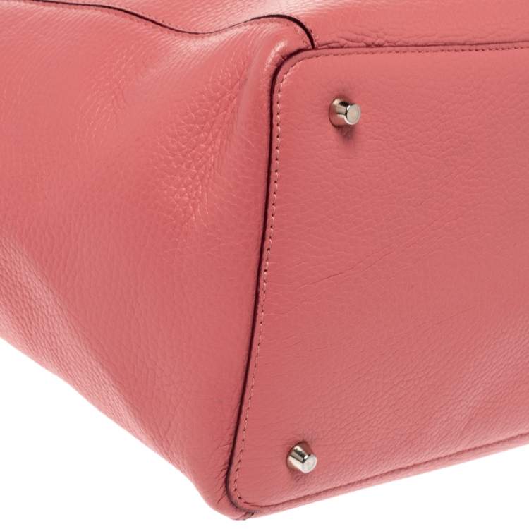 Pre Owned Furla Coral Orange/White Soft Leather Snap Tote