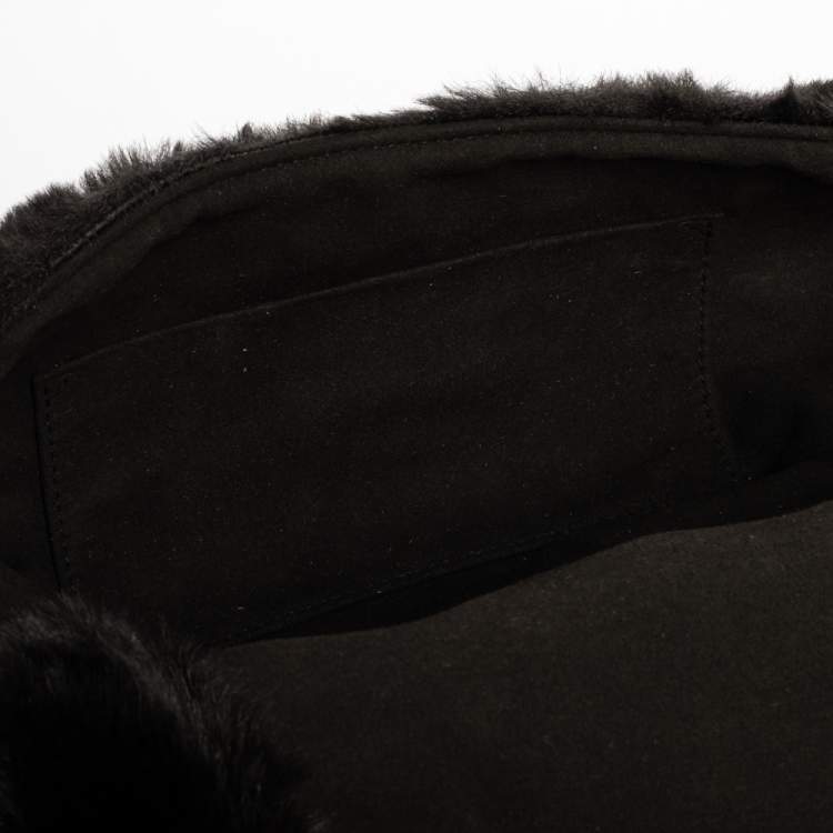 Pre Owned Furla Black Faux Fur Caos Shoulder Bag
