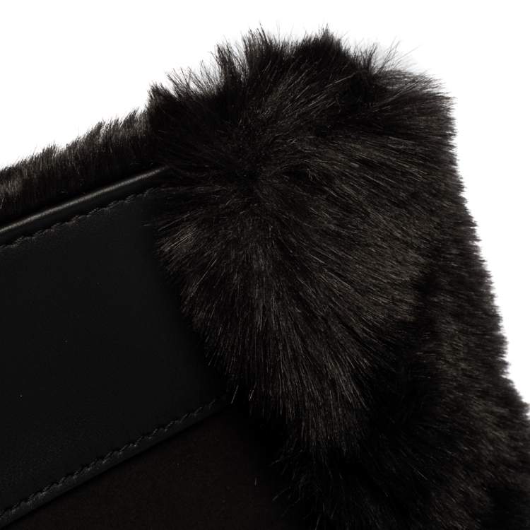 Pre Owned Furla Black Faux Fur Caos Shoulder Bag