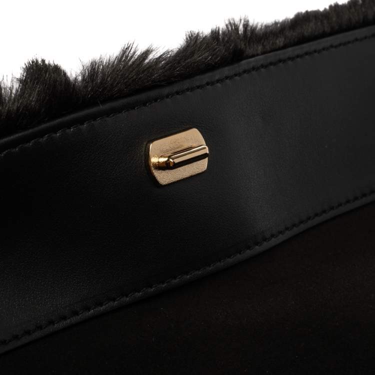 Pre Owned Furla Black Faux Fur Caos Shoulder Bag