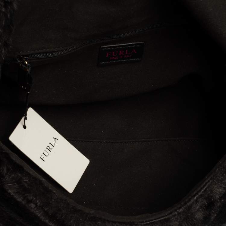 Pre Owned Furla Black Faux Fur Caos Shoulder Bag