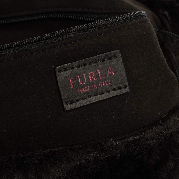 Pre Owned Furla Black Faux Fur Caos Shoulder Bag