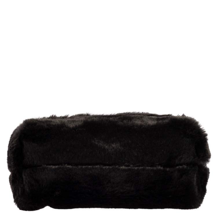 Pre Owned Furla Black Faux Fur Caos Shoulder Bag