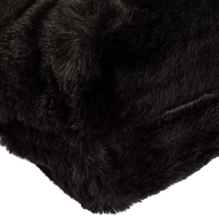 Pre Owned Furla Black Faux Fur Caos Shoulder Bag