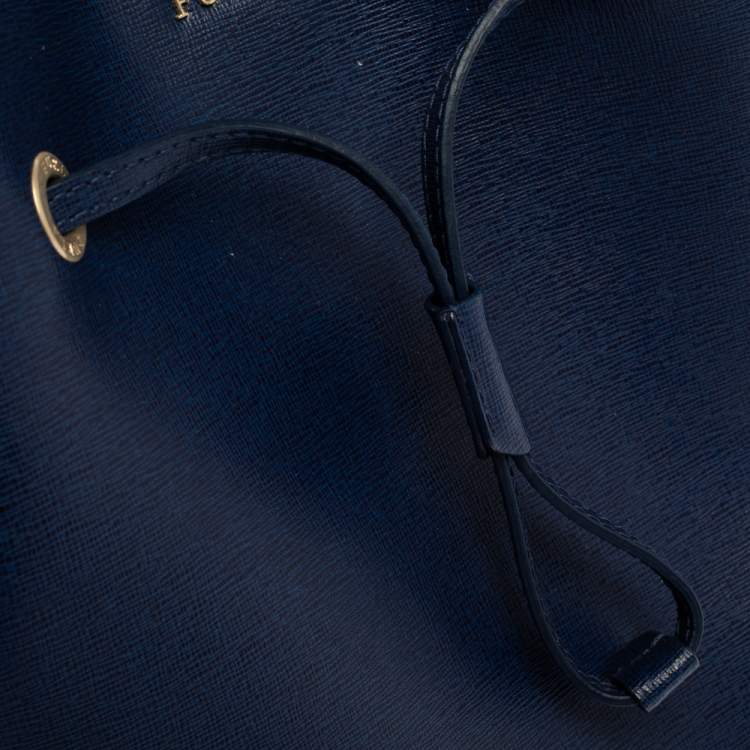 Pre Owned Furla Blue Leather Stacy Drawstring Bucket Bag