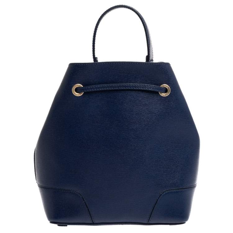 Pre Owned Furla Blue Leather Stacy Drawstring Bucket Bag