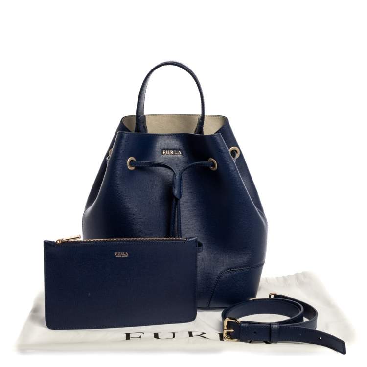 Pre Owned Furla Blue Leather Stacy Drawstring Bucket Bag