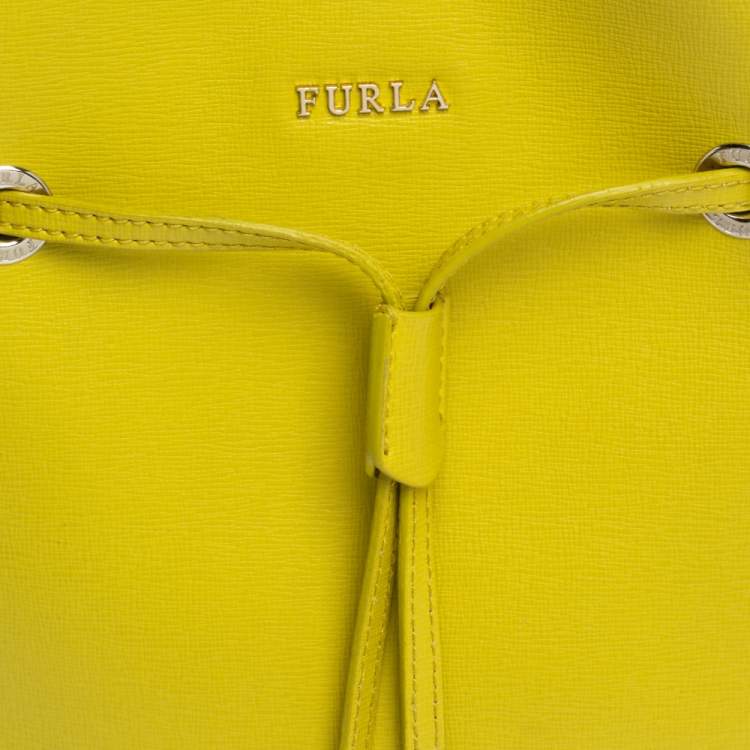 Pre Owned Furla Yellow Leather Stacy Drawstring Bucket Bag