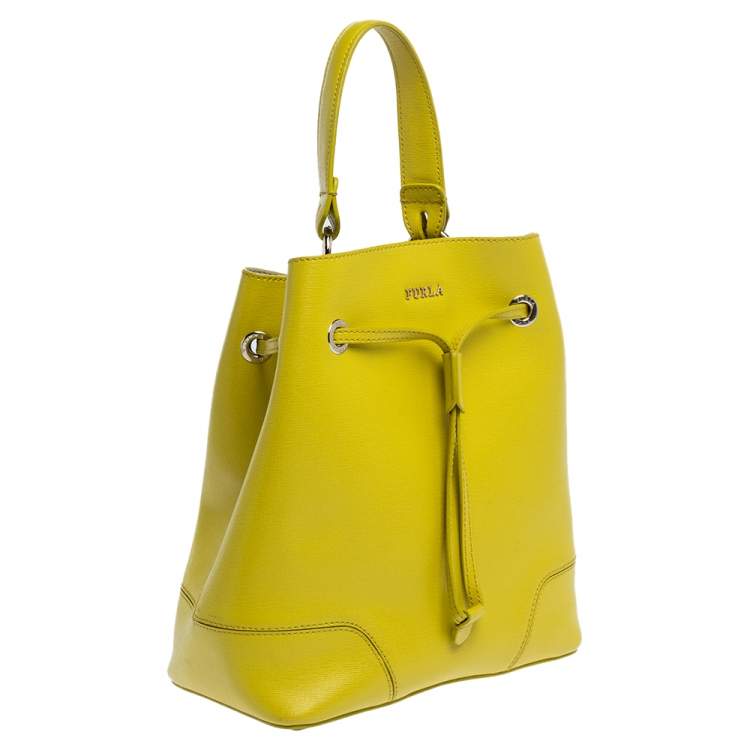 Pre Owned Furla Yellow Leather Stacy Drawstring Bucket Bag