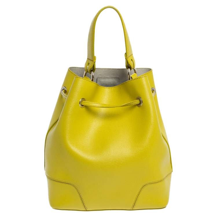 Pre Owned Furla Yellow Leather Stacy Drawstring Bucket Bag