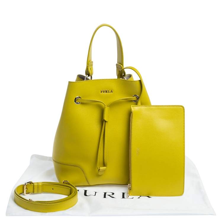 Pre Owned Furla Yellow Leather Stacy Drawstring Bucket Bag