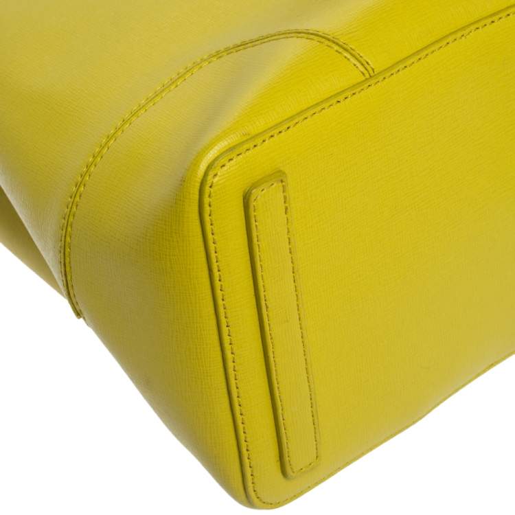 Pre Owned Furla Yellow Leather Stacy Drawstring Bucket Bag