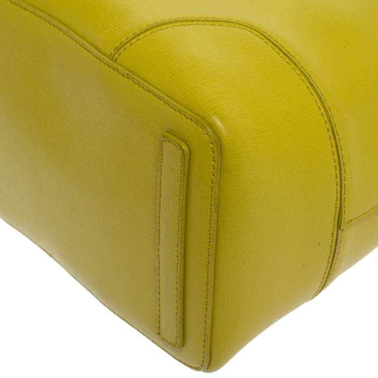 Pre Owned Furla Yellow Leather Stacy Drawstring Bucket Bag