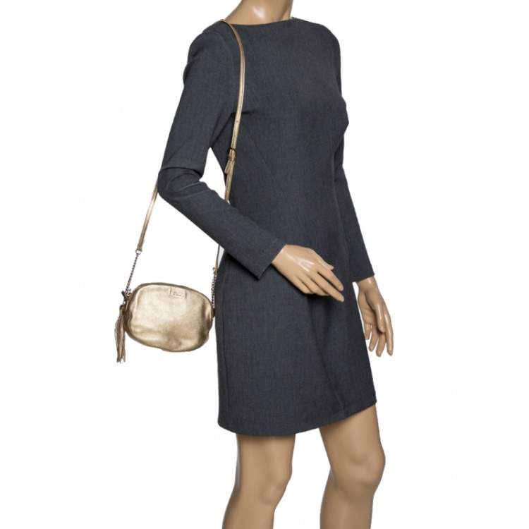 مملوكة مسبقًا Furla Metallic Gold Leather Crossbody Bag