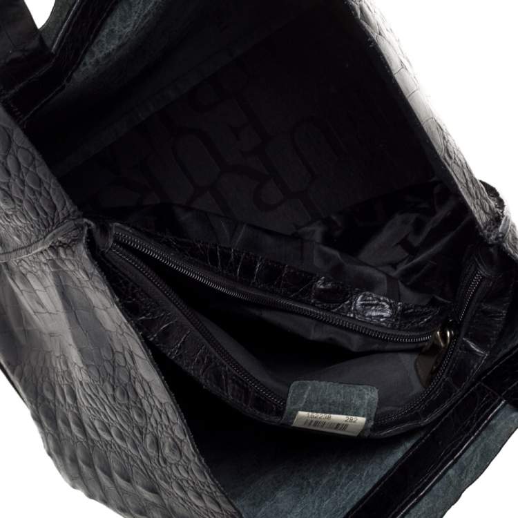 مملوكة مسبقًا Furla Black Croc Embossed Leather Tote