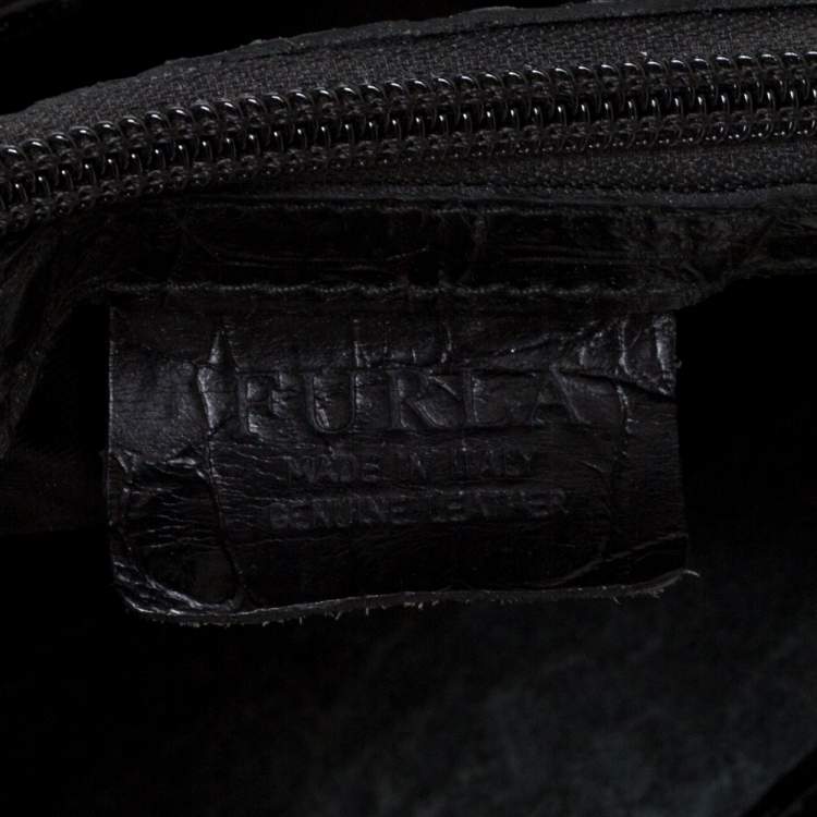 مملوكة مسبقًا Furla Black Croc Embossed Leather Tote