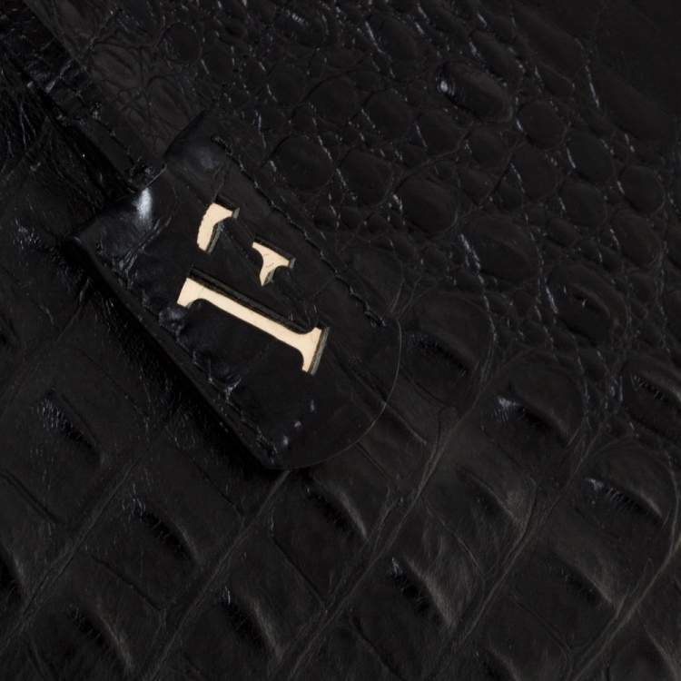 مملوكة مسبقًا Furla Black Croc Embossed Leather Tote