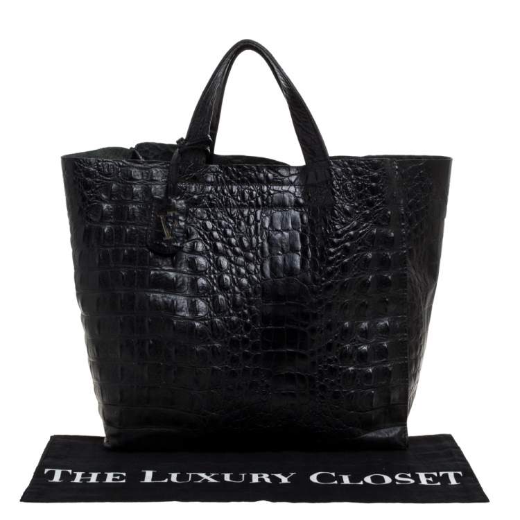 مملوكة مسبقًا Furla Black Croc Embossed Leather Tote