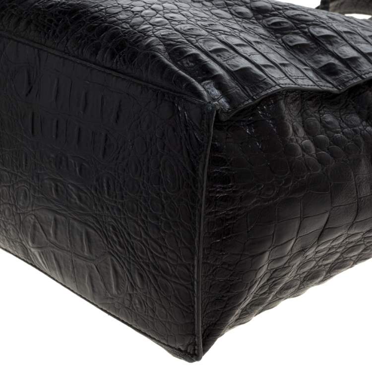 مملوكة مسبقًا Furla Black Croc Embossed Leather Tote