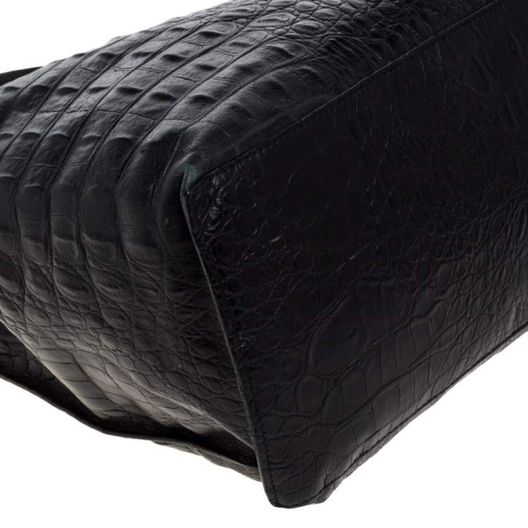 مملوكة مسبقًا Furla Black Croc Embossed Leather Tote