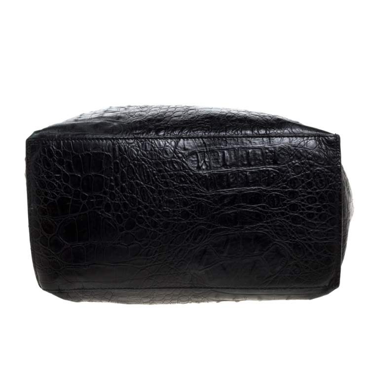 مملوكة مسبقًا Furla Black Croc Embossed Leather Tote