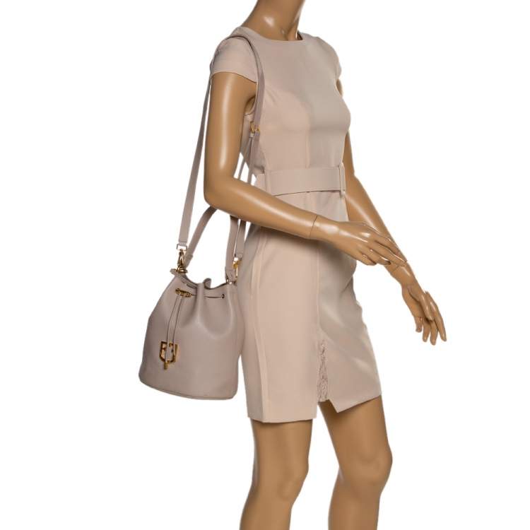 Pre Owned Furla Nude Leather Drawstring Bucket Bag