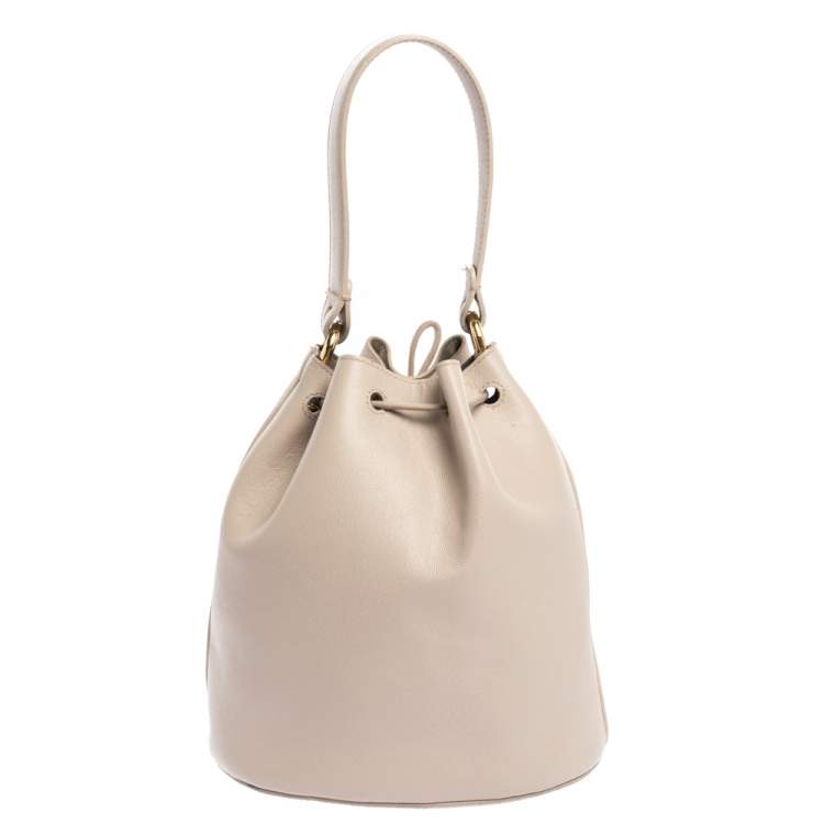 Pre Owned Furla Nude Leather Drawstring Bucket Bag