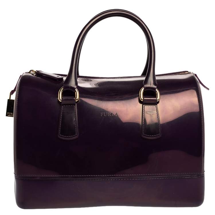 Pre Owned Furla Purple Rubber Medium Candy Satchel