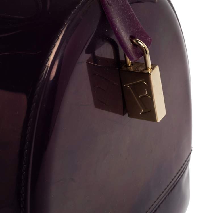 Pre Owned Furla Purple Rubber Medium Candy Satchel