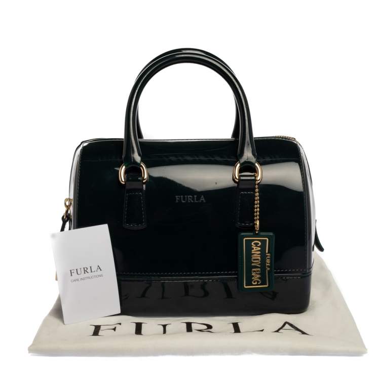 Pre Owned Furla Dark Green Rubber Candy Mini Satchel