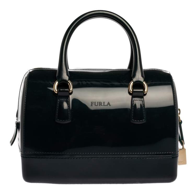 Pre Owned Furla Dark Green Rubber Candy Mini Satchel