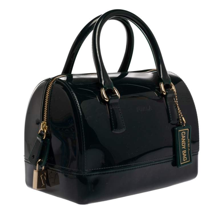 Pre Owned Furla Dark Green Rubber Candy Mini Satchel