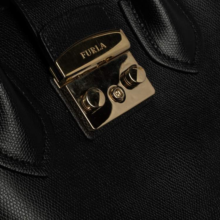 Pre Owned Furla Black Leather Metropolis Tote