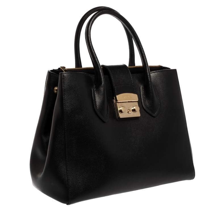 Pre Owned Furla Black Leather Metropolis Tote