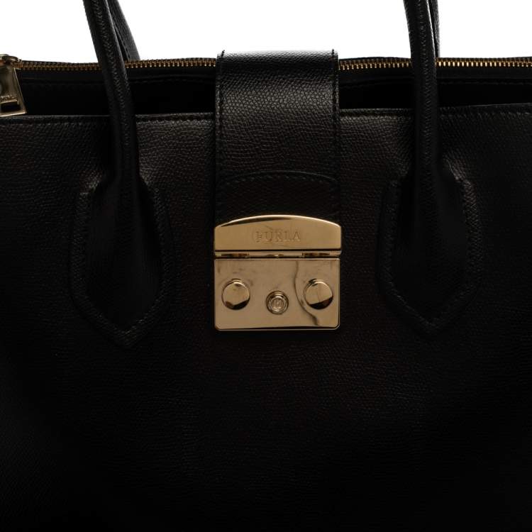 Pre Owned Furla Black Leather Metropolis Tote