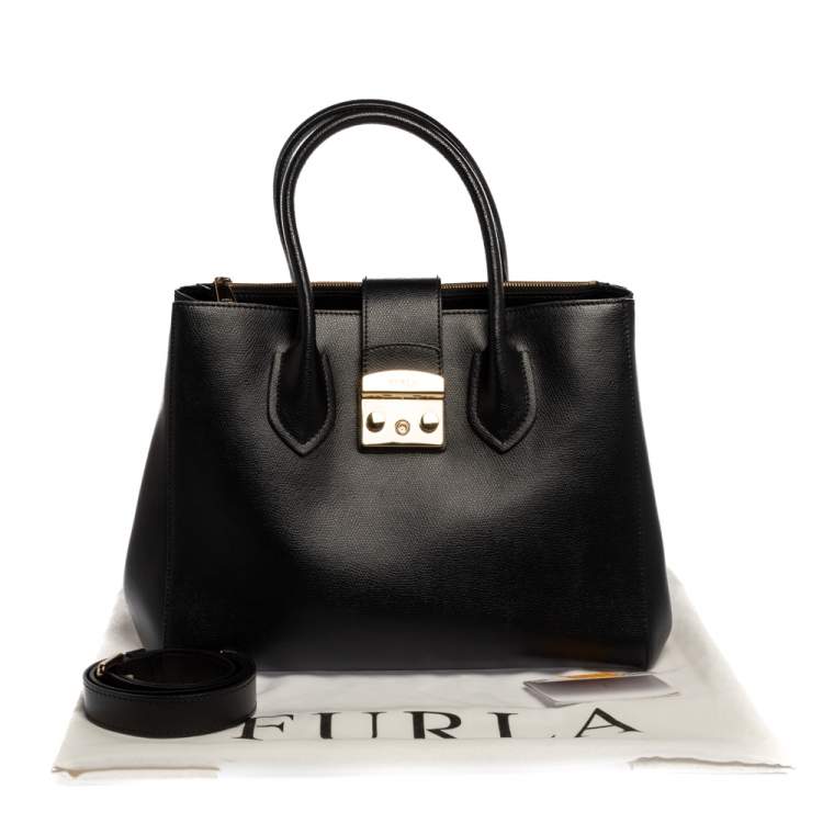 Pre Owned Furla Black Leather Metropolis Tote