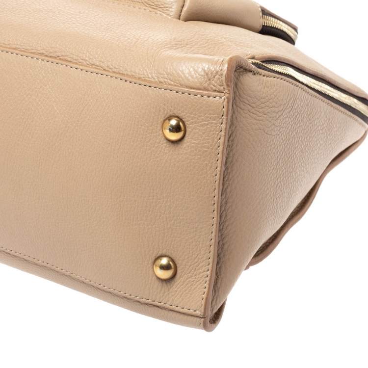 Pre Owned Furla Beige Leather Front Pocket Satchel