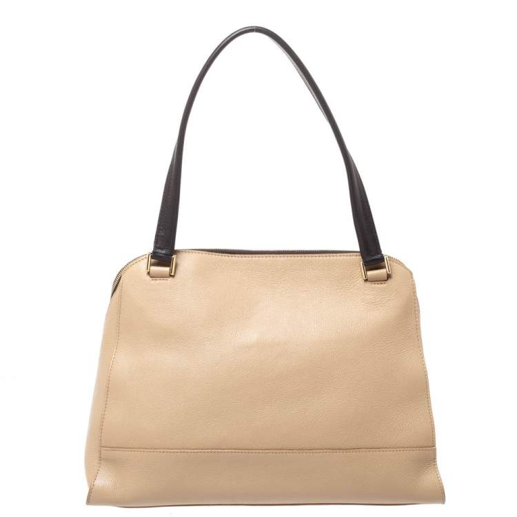 Pre Owned Furla Beige Leather Front Pocket Satchel