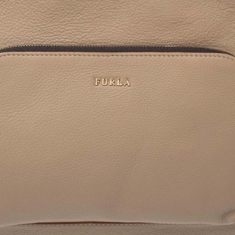 Pre Owned Furla Beige Leather Front Pocket Satchel