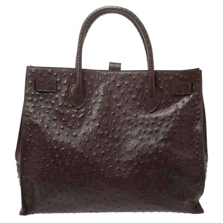Pre Owned Furla Brown Ostrich Embossed Leather Large Greta Tote