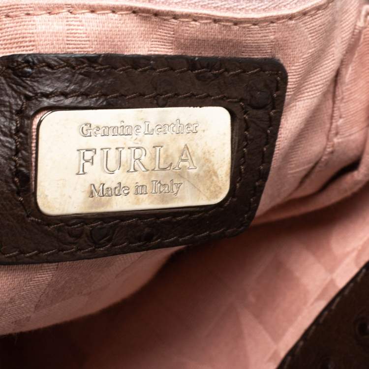 Pre Owned Furla Brown Ostrich Embossed Leather Large Greta Tote