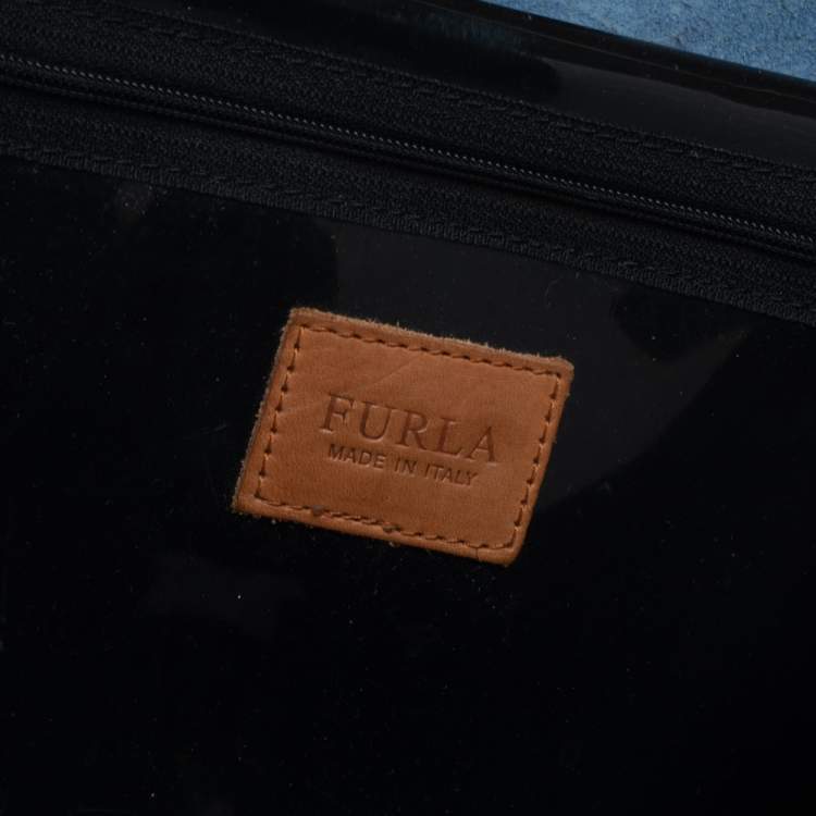 Pre Owned Furla Indigo Croc Embossed Leather Tote
