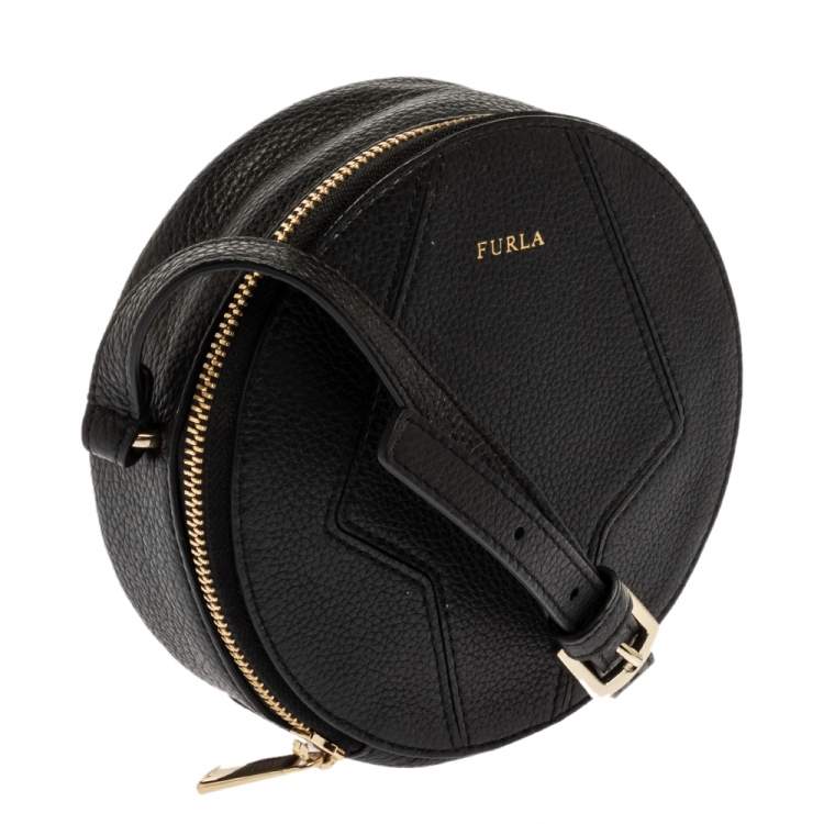 Pre Owned Furla Black Leather Mini Perla Round Crossbody Bag