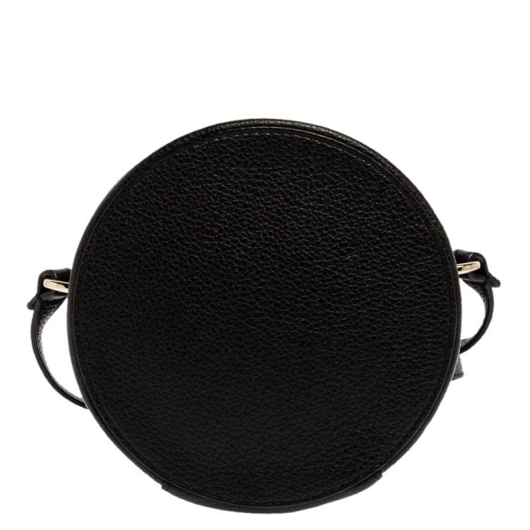 Pre Owned Furla Black Leather Mini Perla Round Crossbody Bag